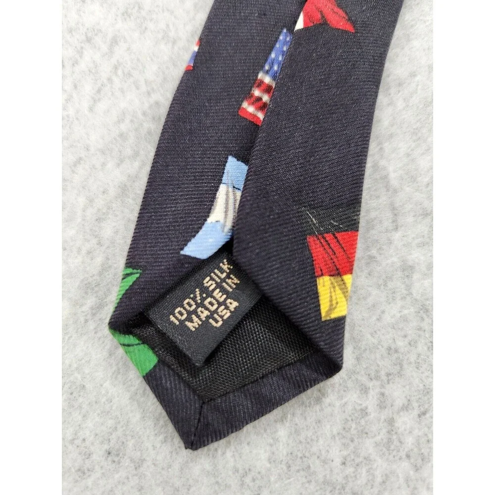 Vintage Structure Denim Mens Necktie Tie Silk Flags‎ Italy Soccer USA Italian